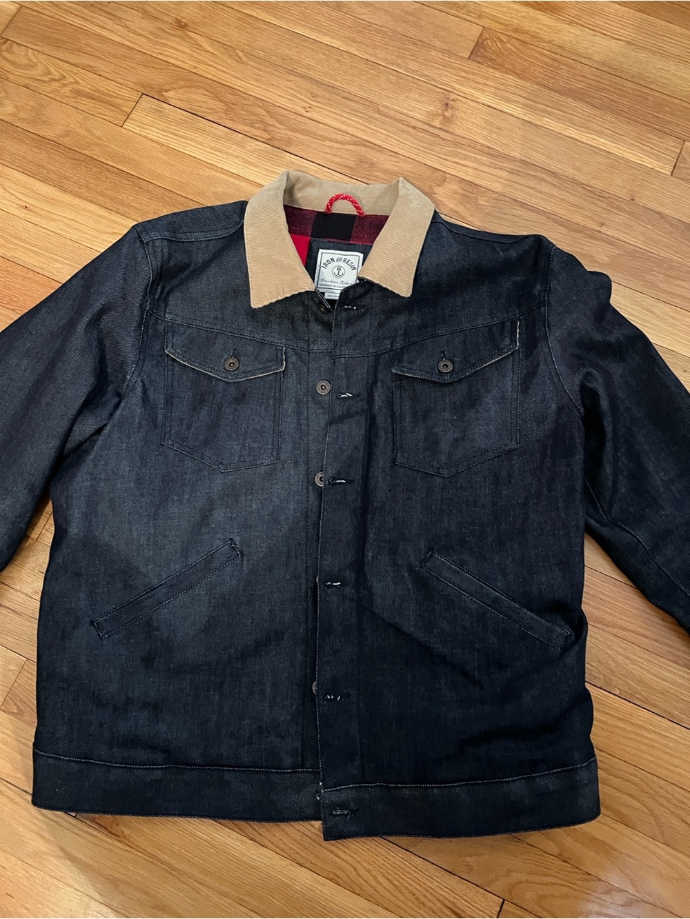 Iron & Resin Black Denim Jacket with Tan Corduroy Collar